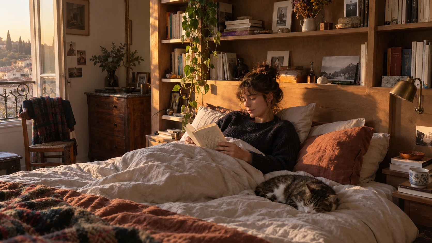 Optimisez votre espace avec des étagères et rangements intégrés pour une tête de lit bibliothèque élégante
