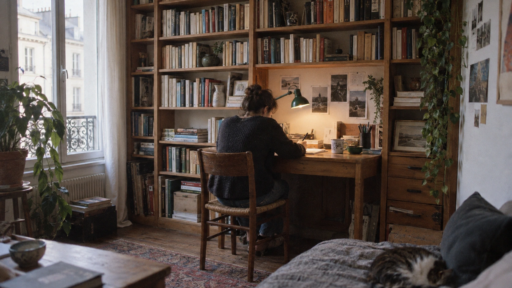 Bureau intégré dans une bibliothèque : optimisez votre espace de travail