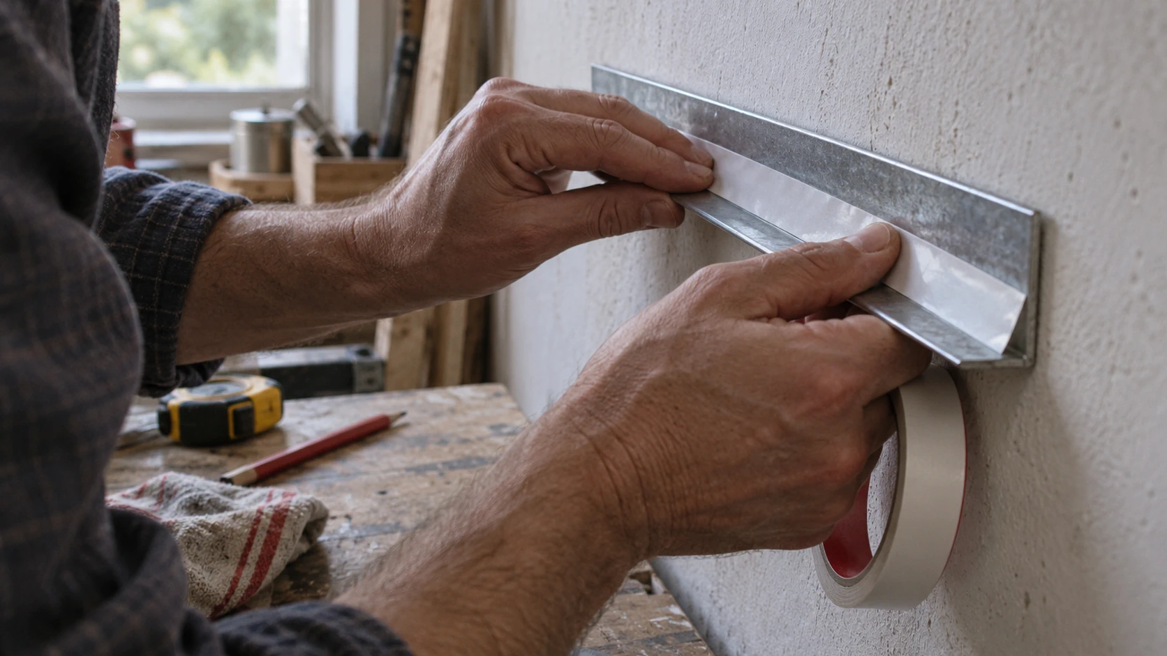 Installation du ruban double face cornière Alfer : guide pour une fixation sans perçage