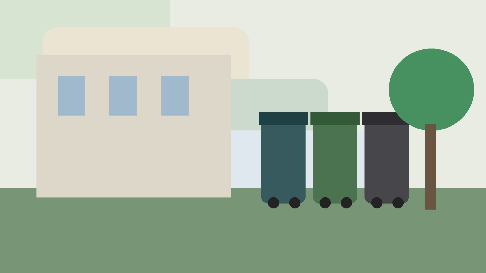 Espace extérieur propre avec conteneurs poubelles organisés